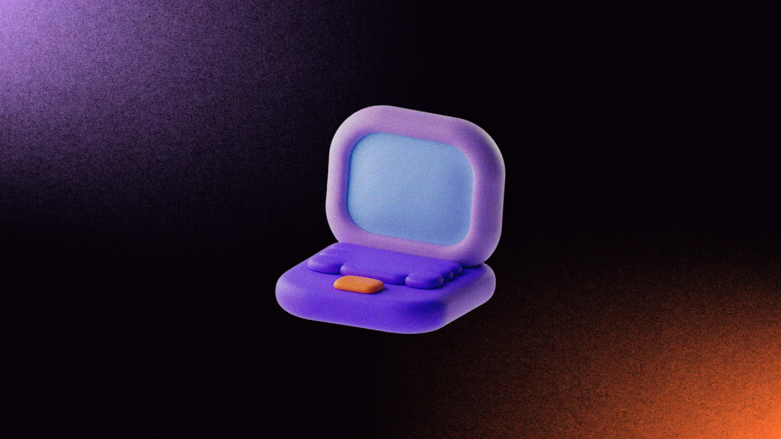 Laptop de arcilla abierta con la pantalla lisa, sobre fondo oscuro