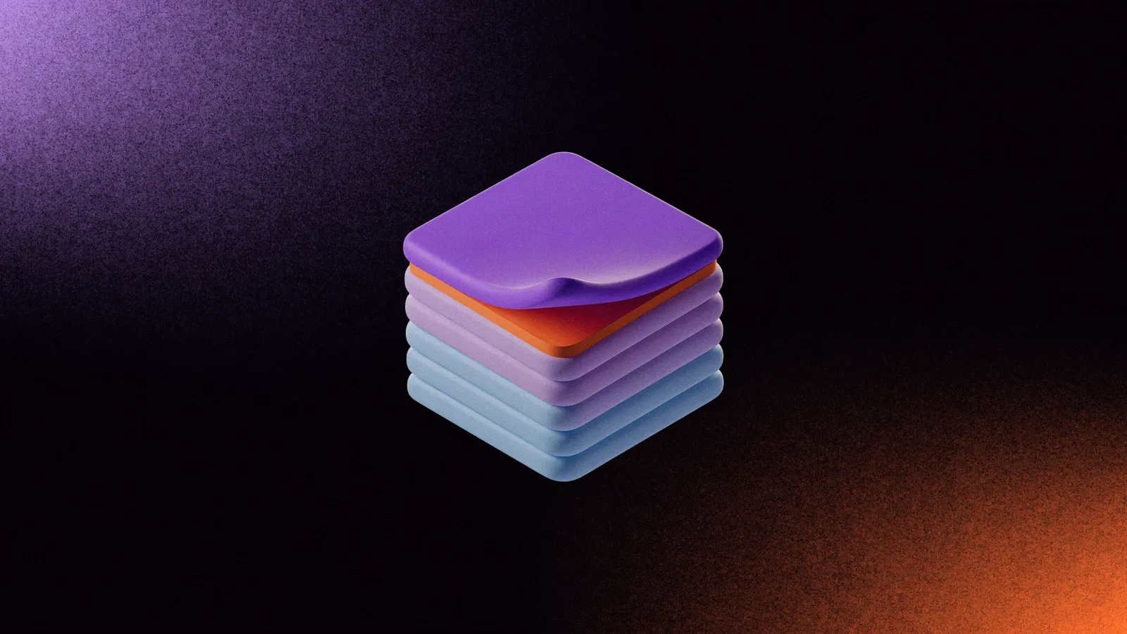 A clay stack of square sticky notes with the top note lifting at one corner, over a dark background