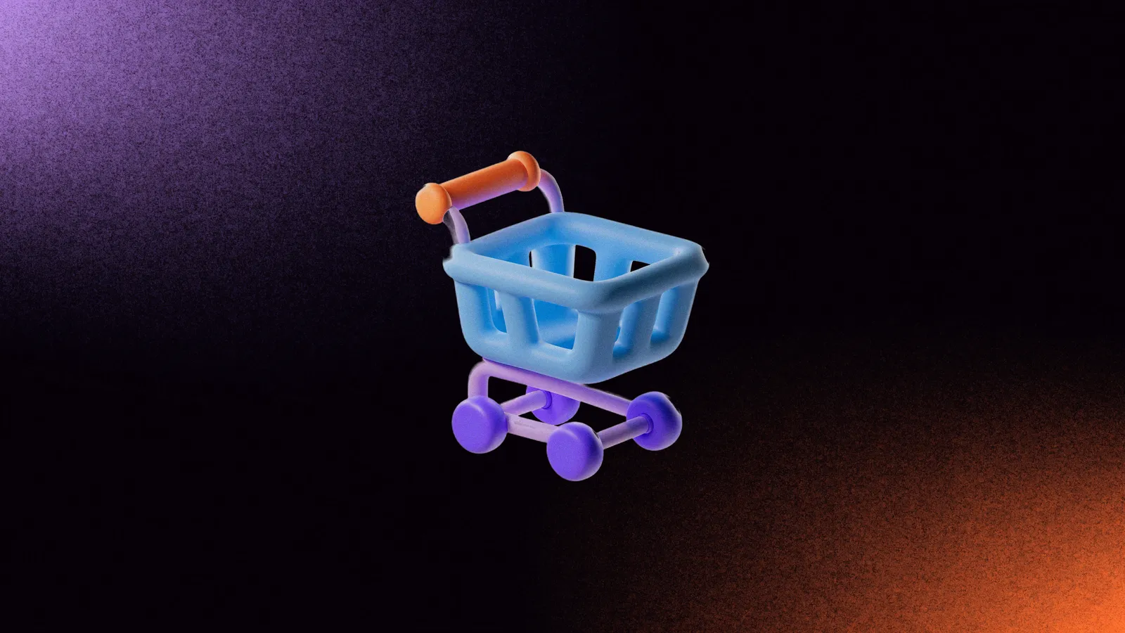 Carrito de compras pequeño de arcilla con el manubrio naranja, sobre fondo oscuro