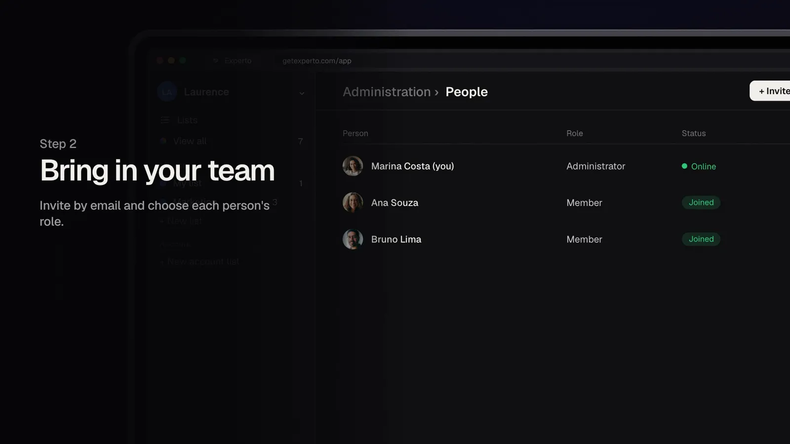 The People screen with Ana and Bruno already in the account