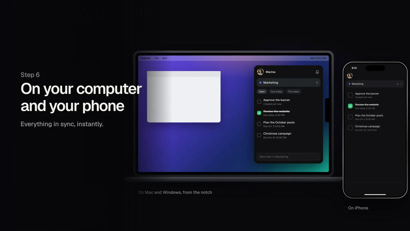 The panel open on a Mac and the same lists on an iPhone