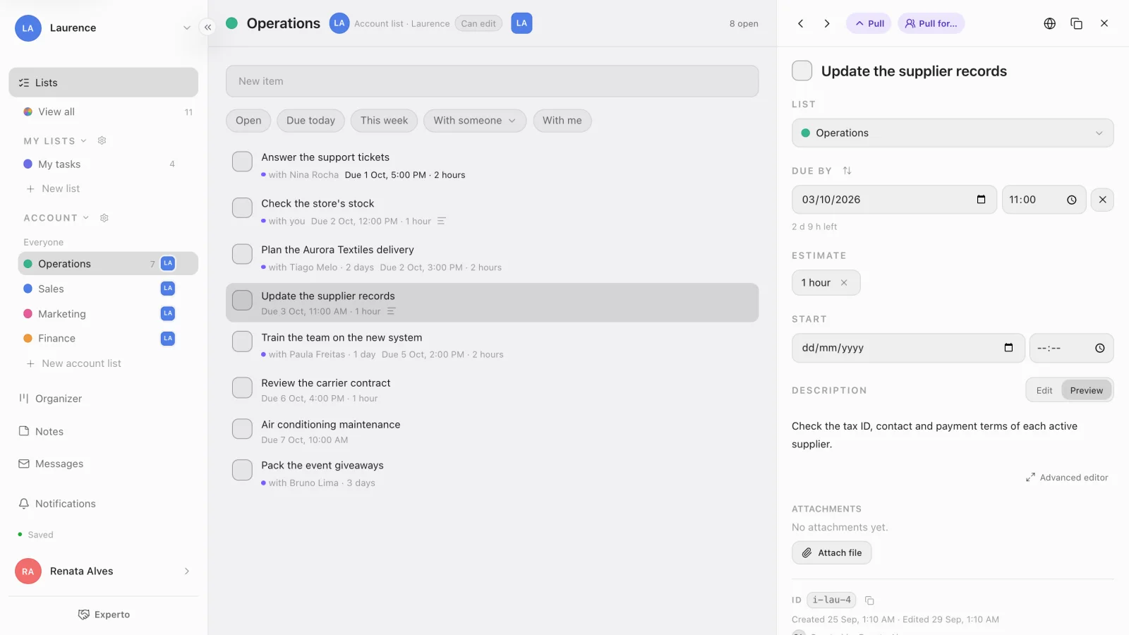 The details of a free task, with the Pull button at the top
